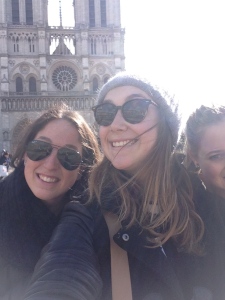 Three Chicks in front of the mighty Notre Dame 